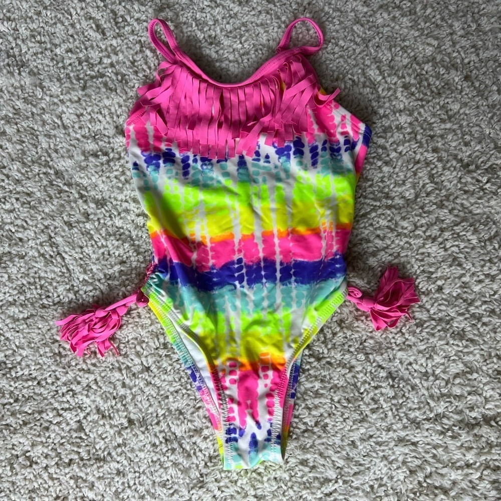 Girls 6x Jantzen Girls Tie-Dye Fringe One piece Swimsuit
